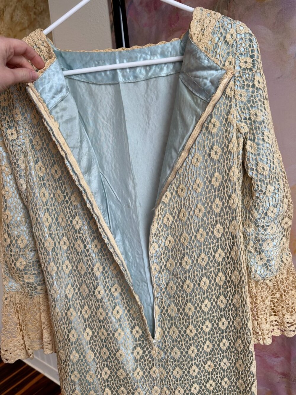 1960s Baby Blue Lace Sheath Dress Cottage Core Inspired - Picture 5 of 11